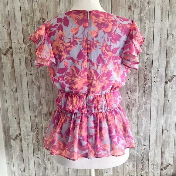 Amanda Uprichard Floral Blouse Purple and Pink Small - Picture 5 of 7